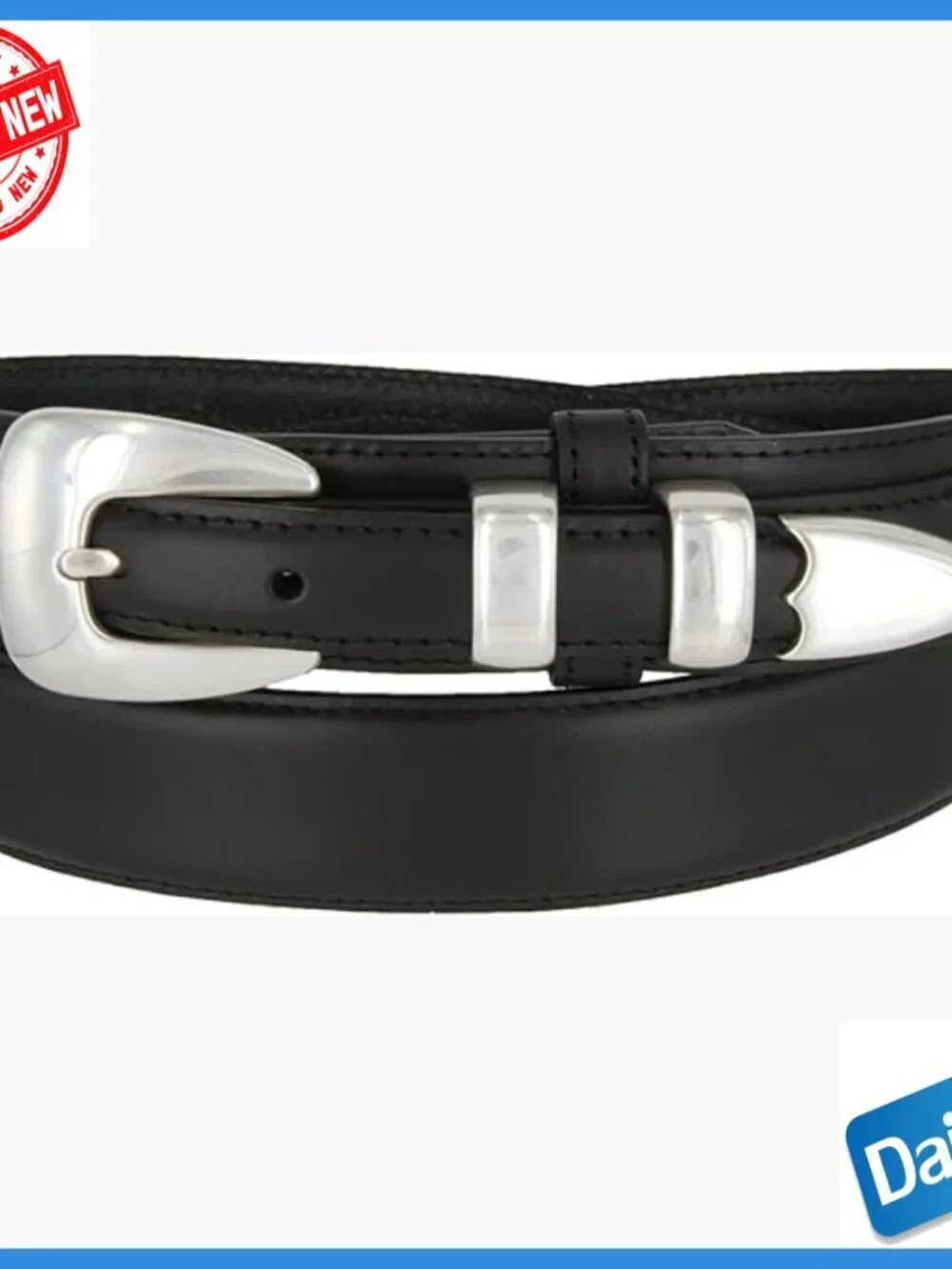 Men's Genuine Leather Belt with Sterling Silver Buckle Size 36